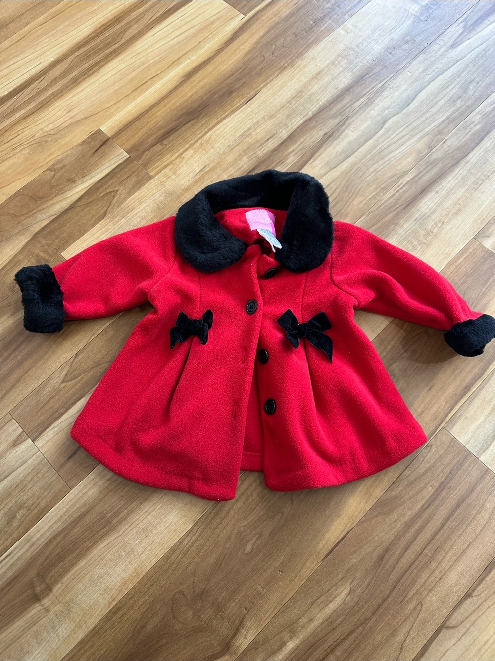 Good Lad Red Coat with Black Faux-Fur Collar and Bows